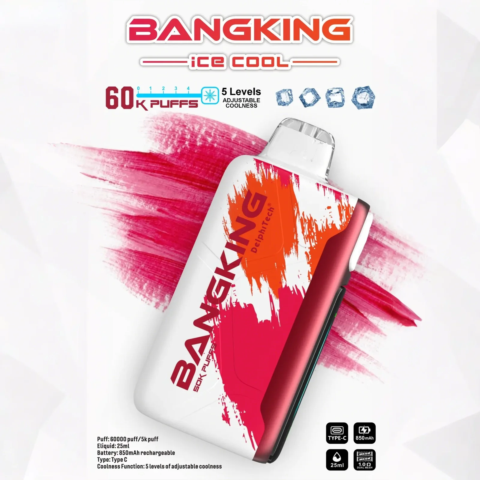 Bang King 60000 拋棄式電子煙|LED 螢幕顯示 × 五檔冰度調節|超長續航大容量・多款口味:圖片 13